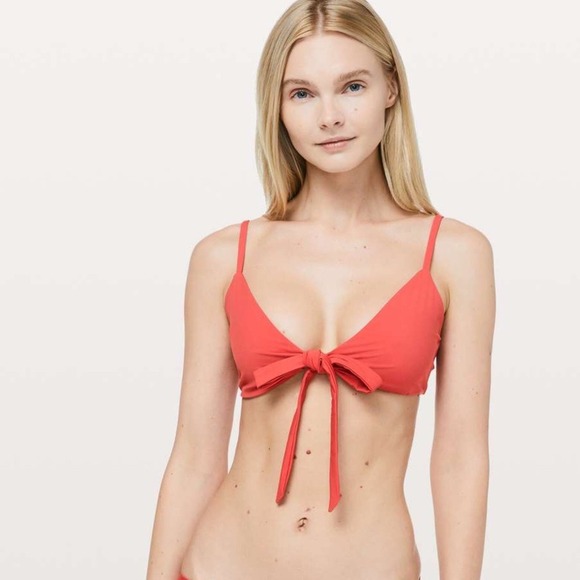 Lululemon Tied to Tide Swim Top Poppy‎ Coral Size 8 Brand New Resort Travel Pads - Picture 1 of 6